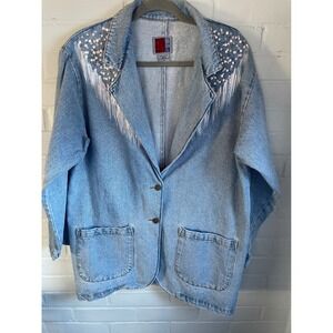 Vtg 80's Women's Sun Belt Denim oversized Cocoon Jacket Embellished Sequin Small